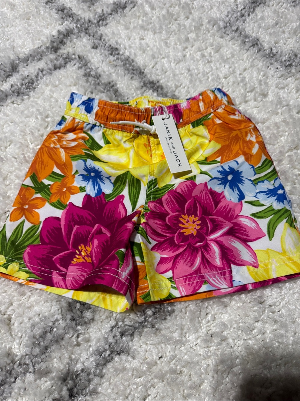 Janie and Jack Bright Floral kids swim Shorts - Pink, Orange, Yellow, Blue